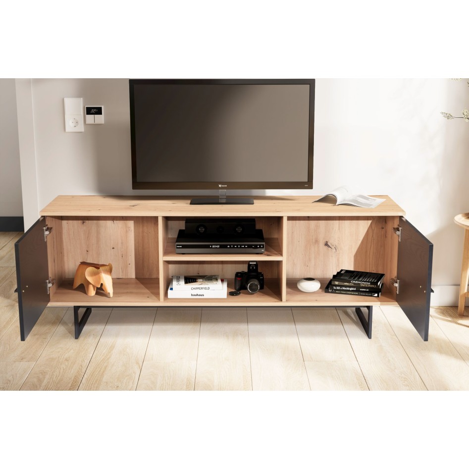 Mueble bajo para TV de roble decorativo negro 150x55x40 cm