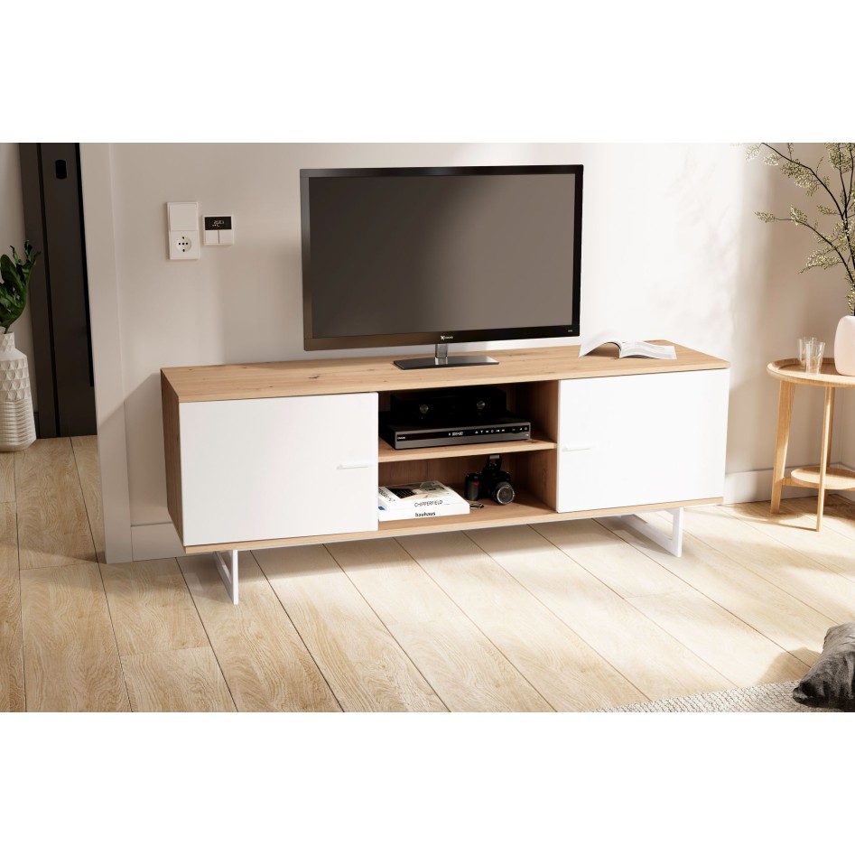 Mueble bajo de roble decorativo blanco 150x55x40 cm 
