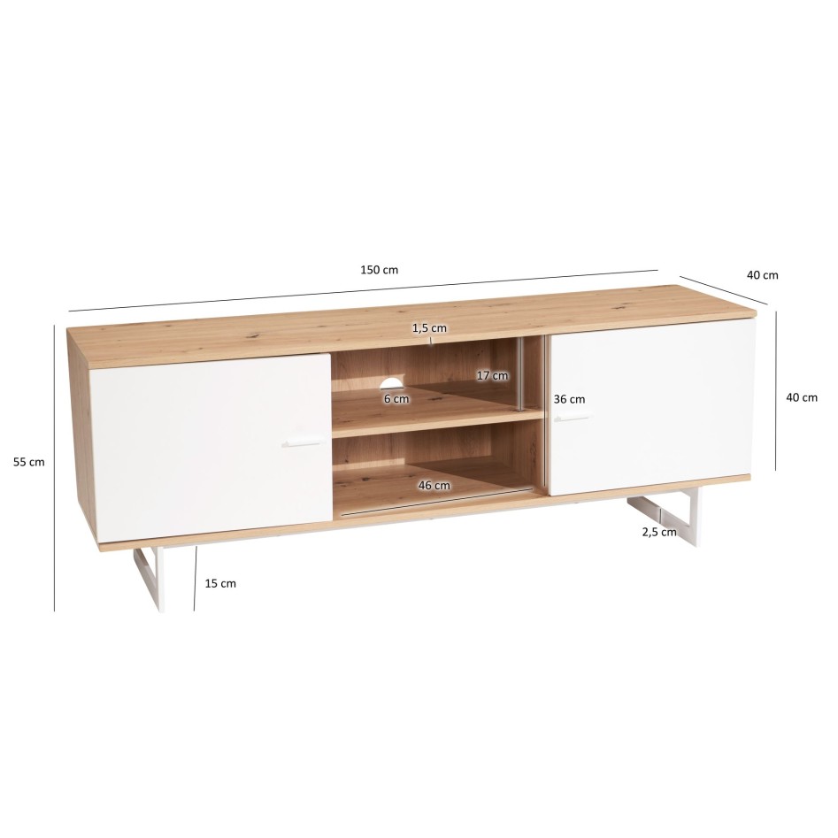 Mueble bajo de roble decorativo blanco 150x55x40 cm 
