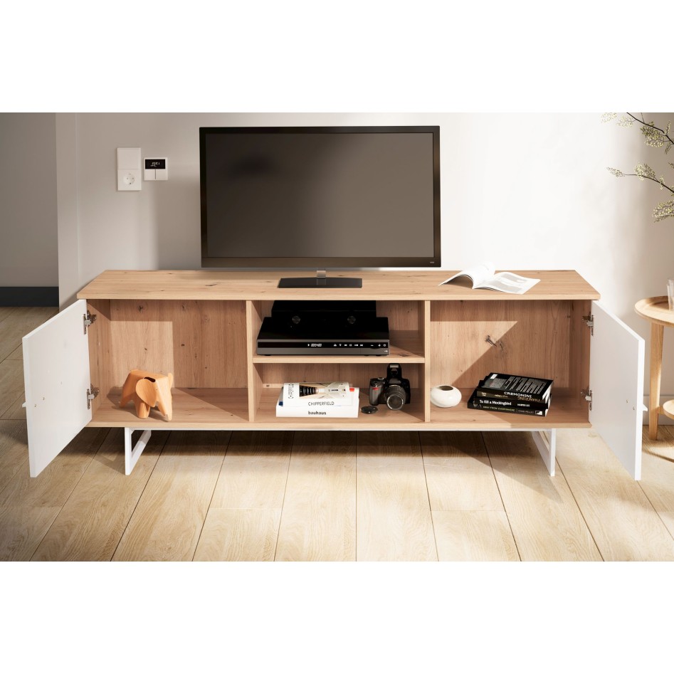 Mueble bajo de roble decorativo blanco 150x55x40 cm 