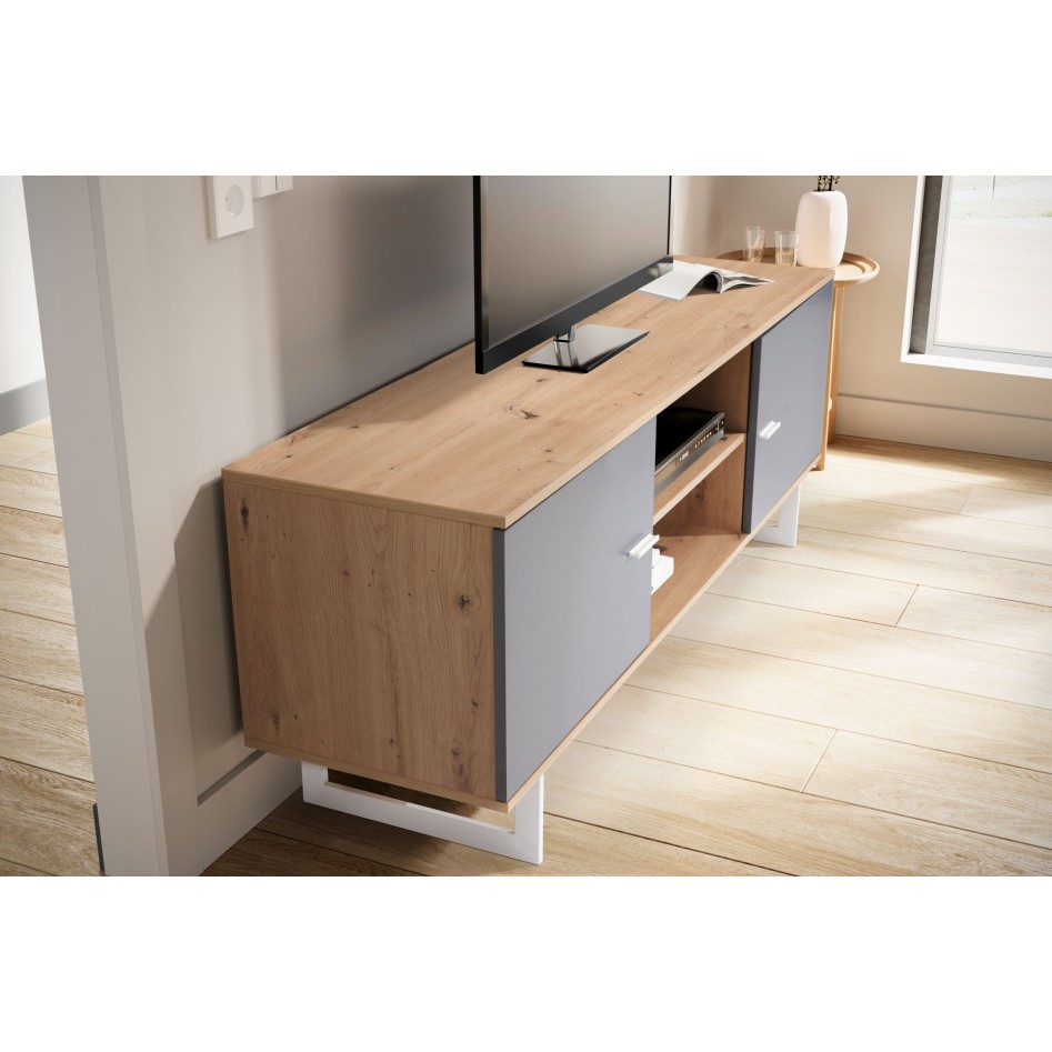 Mueble para TV de Roble Decorado Gris 150x55x40 cm