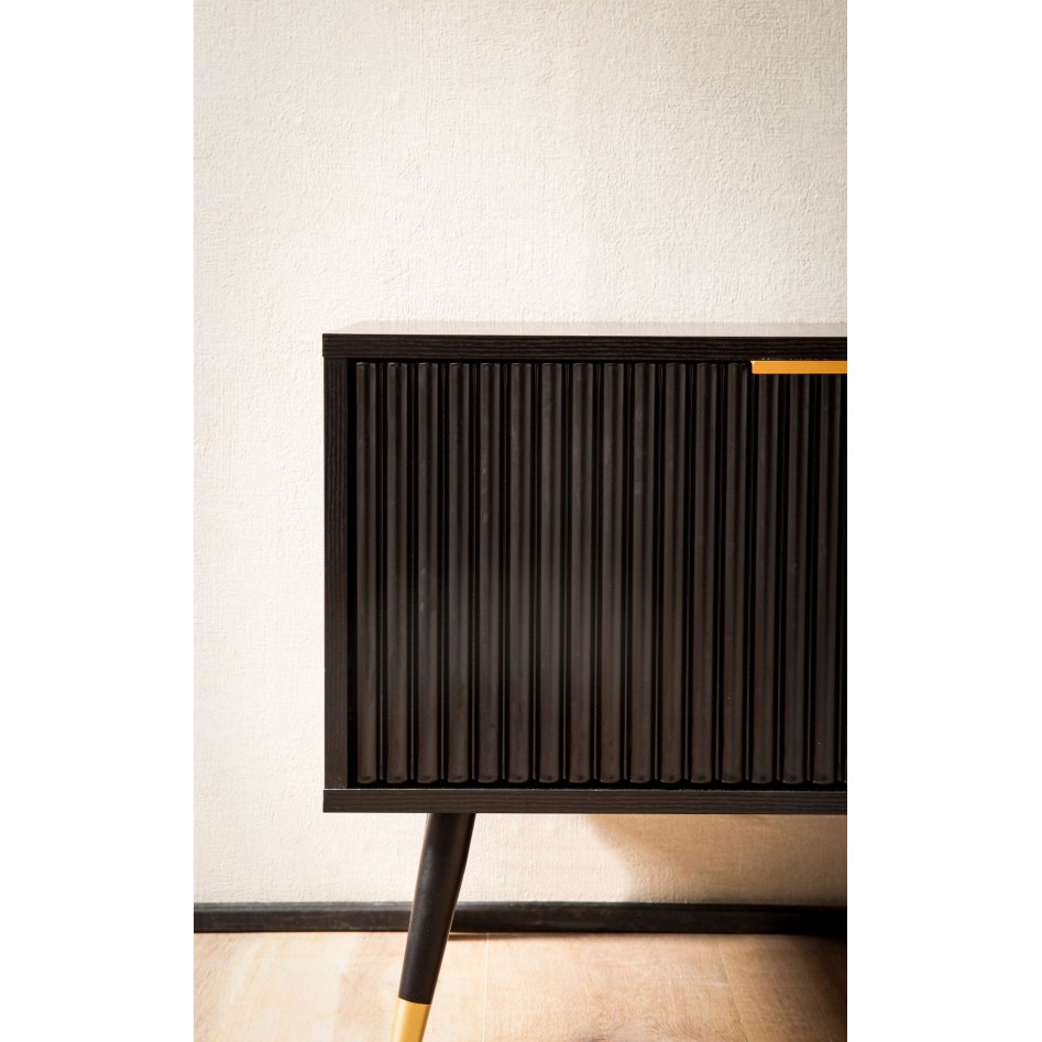 Mueble para TV Negro con decoración de Roble 150x51x39 cm