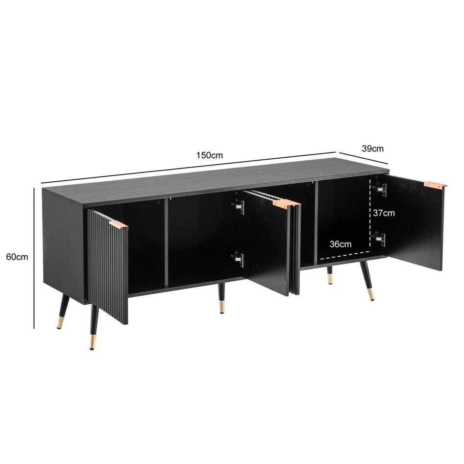 Mueble bajo para TV negro con decoración de roble 150x60x39 cm