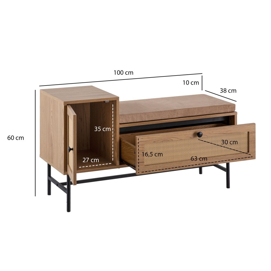 Zapatero con asiento 100x60x38 cm 