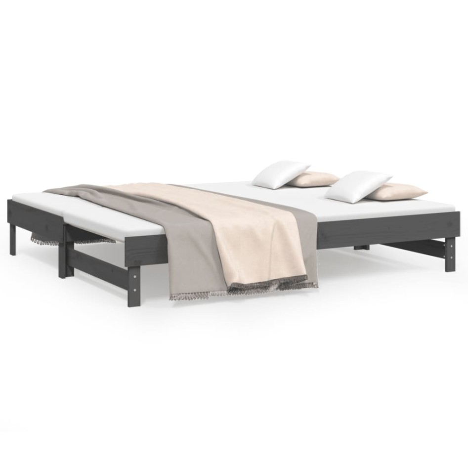 Sofá cama extraíble madera maciza de pino gris 2x(90x200)