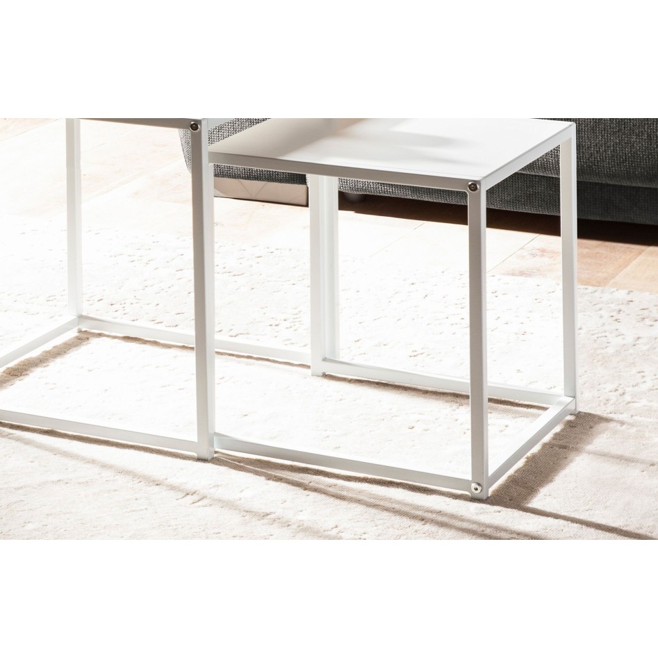 Juego de 2 mesas auxiliares de metal cuadrada blanca