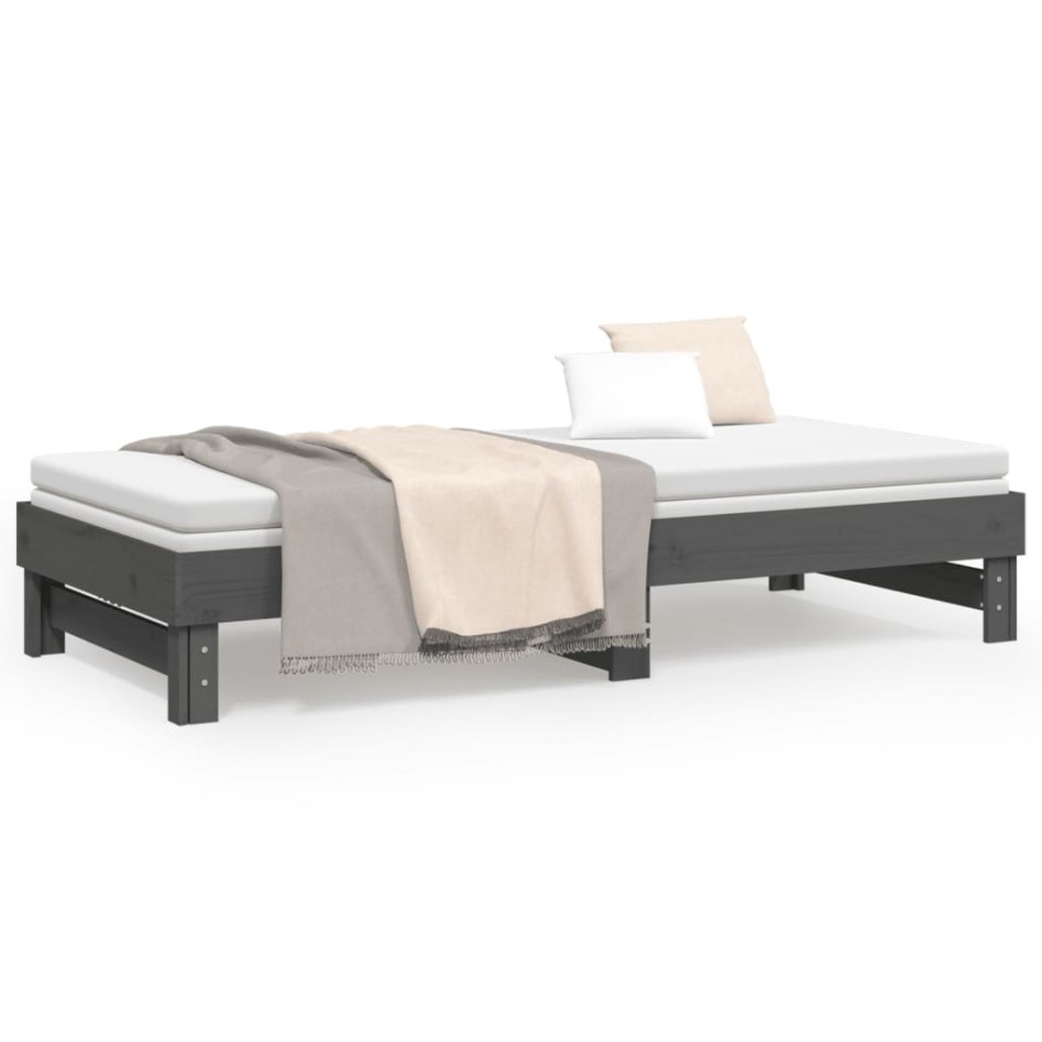 Sofá cama extraíble madera maciza de pino gris 2x(90x200)