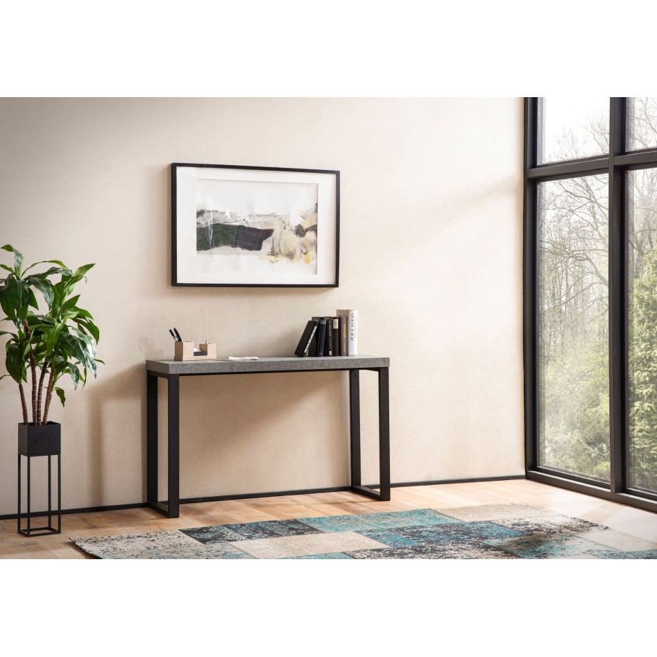 Mesa consola aspecto hormigón / negro 120x40x76 cm 