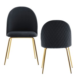 Juego de 2 sillas de comedor tapizadas en terciopelo negro