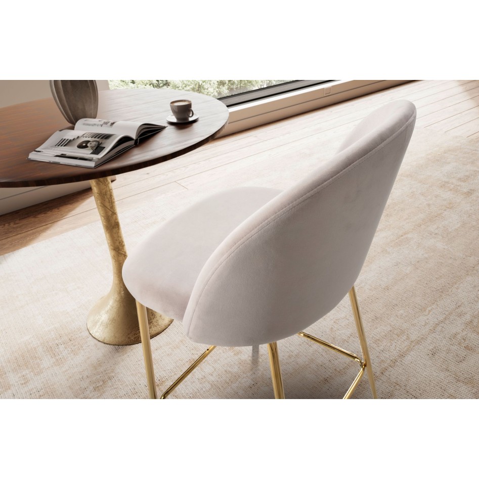 Juego de 2 taburetes de bar, terciopelo beige con respaldo y patas doradas