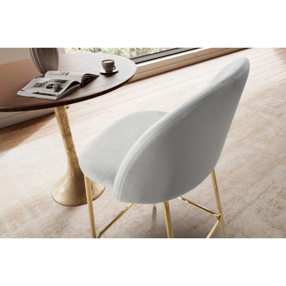 Juego de 2 taburetes de bar,  terciopelo gris con respaldo y patas doradas