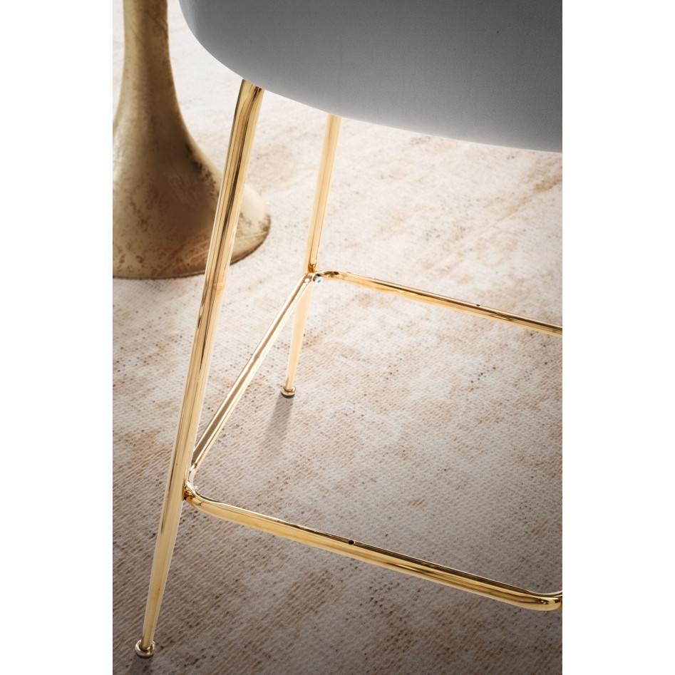 Juego de 2 taburetes de bar,  terciopelo gris con respaldo y patas doradas