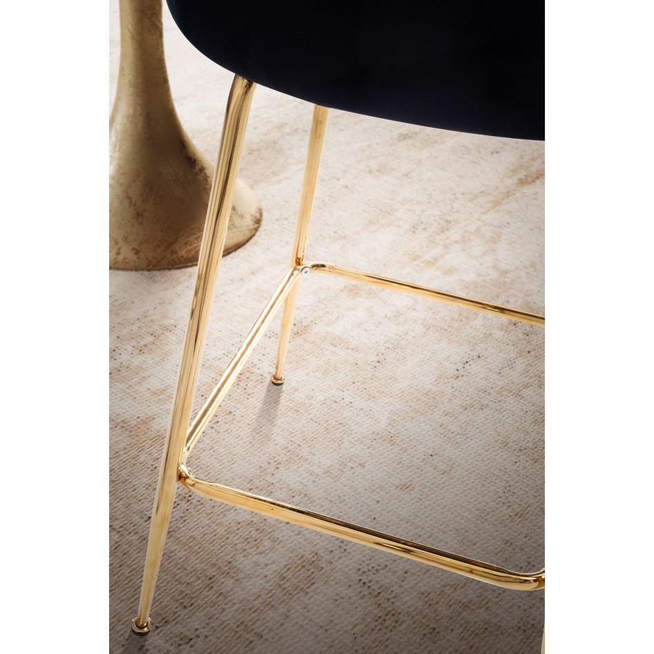 Juego de 2 taburetes de bar, terciopelo negro con respaldo y patas doradas