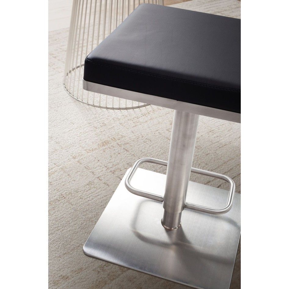 Taburete de bar negro de piel sintética de acero inoxidable