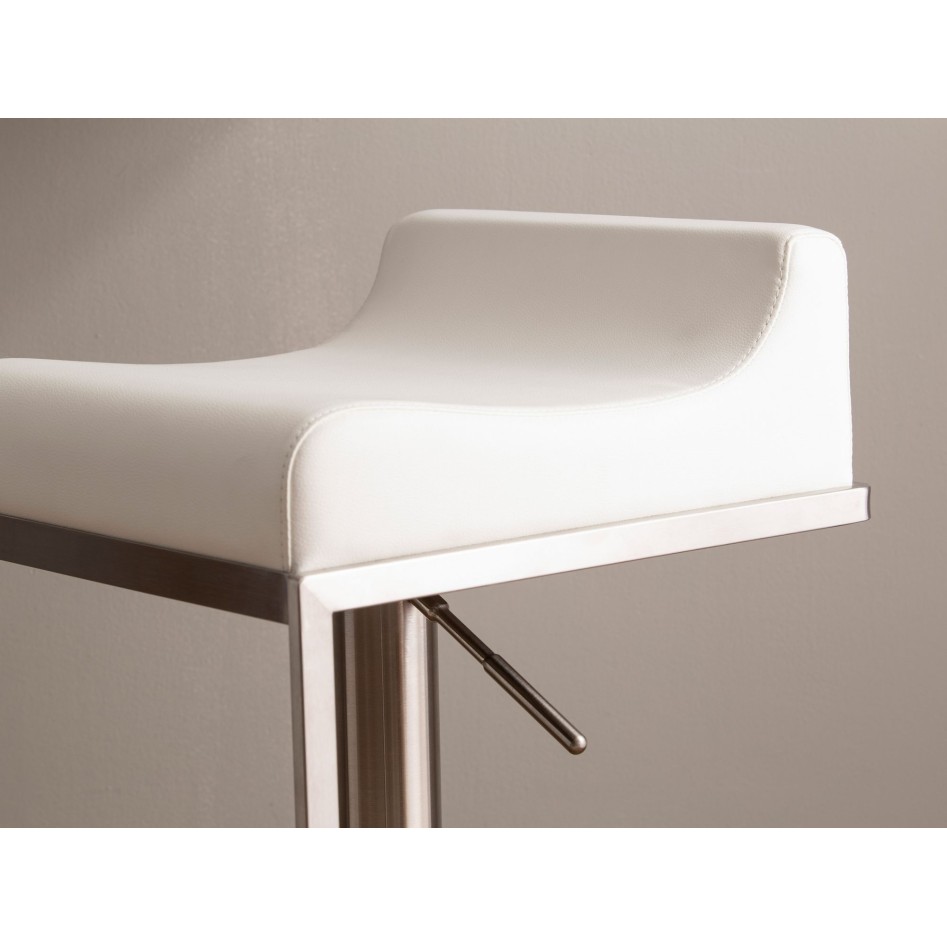 Taburete de Bar, color Blanco,  Cuero Artificial y Acero Inoxidable