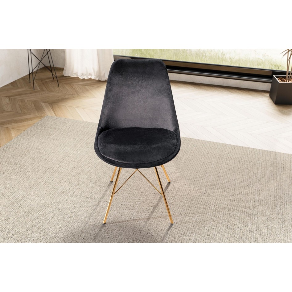 Juego de 2 Sillas de comedor de Terciopelo Negro con patas de metal