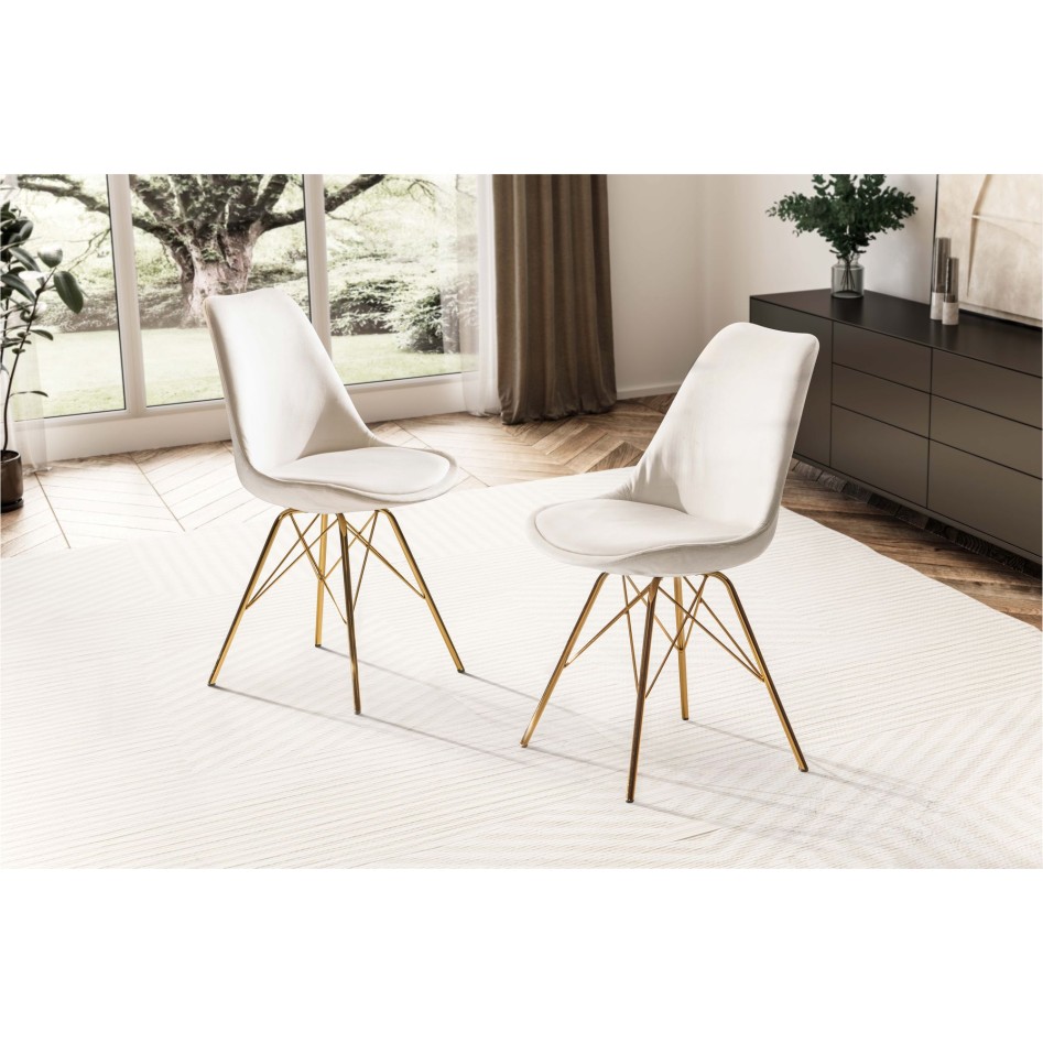 Juego de 2 Sillas de comedor de Terciopelo Beige con patas de metal