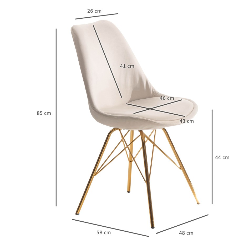 Juego de 2 Sillas de comedor de Terciopelo Beige con patas de metal
