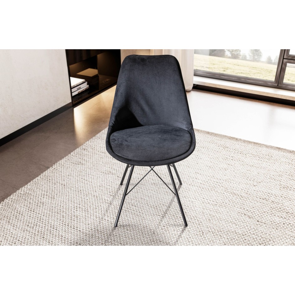 Juego de 2 Sillas de comedor de Terciopelo Negro con patas de metal