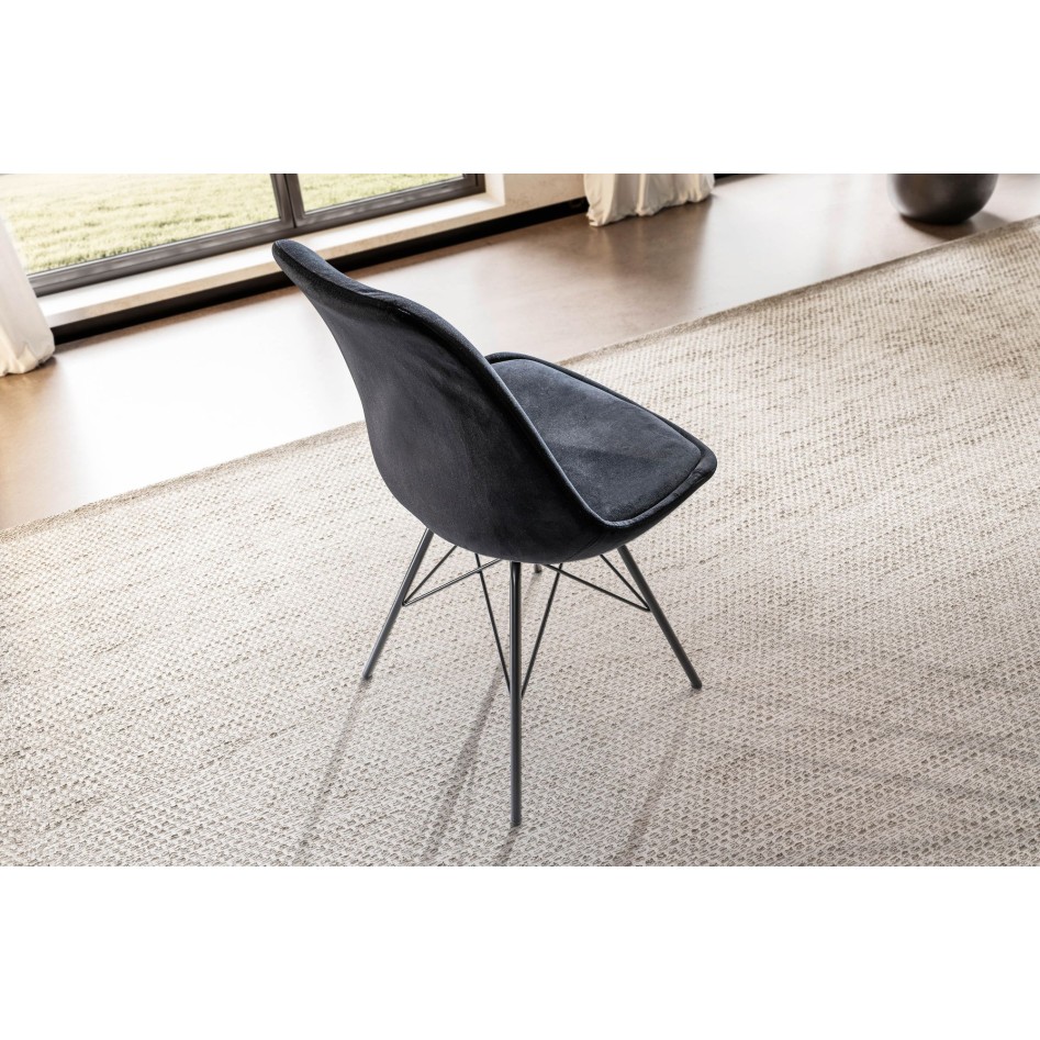 Juego de 2 Sillas de comedor de Terciopelo Negro con patas de metal