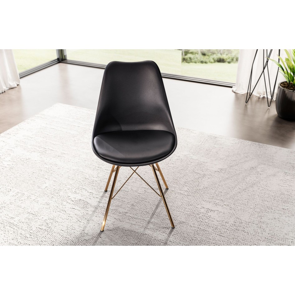 Juego de 2 Sillas de comedor, plástico Negro con patas de metal