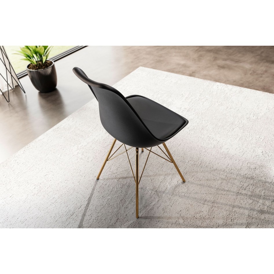 Juego de 2 Sillas de comedor, plástico Negro con patas de metal