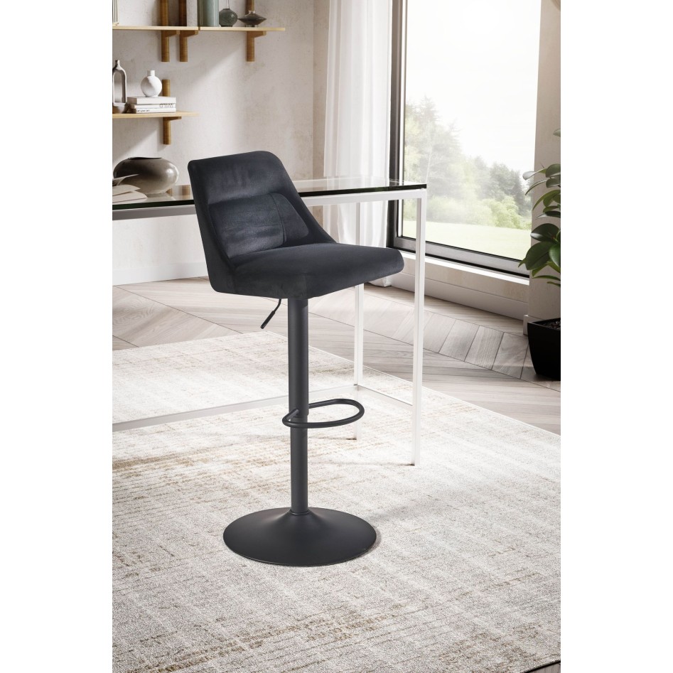 Taburete de bar, Terciopelo Negro con Respaldo 86 - 106 cm