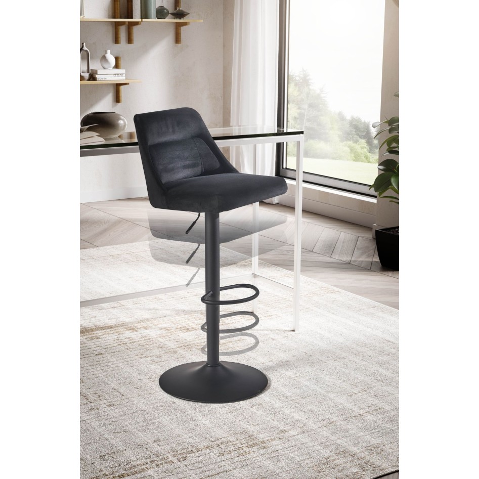 Taburete de bar, Terciopelo Negro con Respaldo 86 - 106 cm