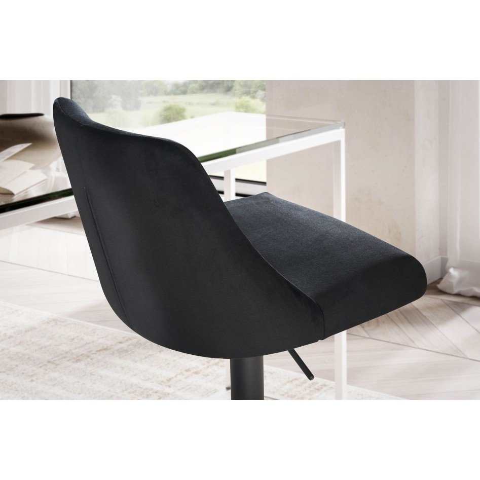 Taburete de bar, Terciopelo Negro con Respaldo 86 - 106 cm
