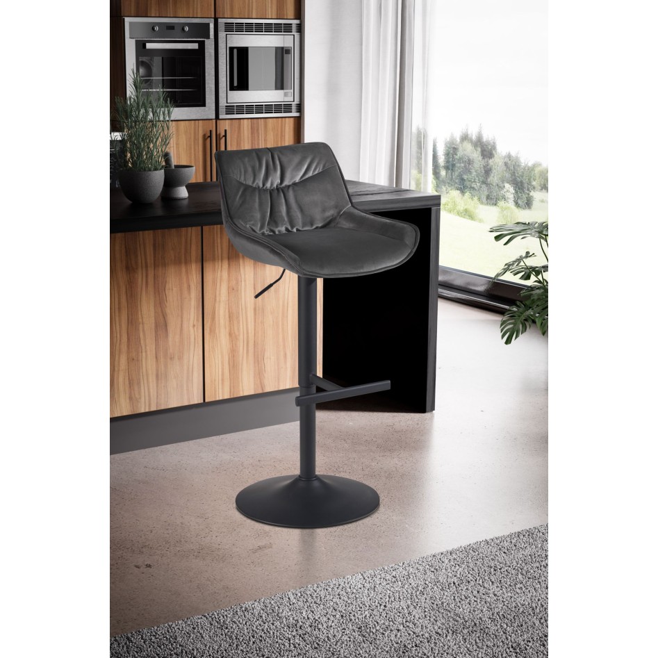 Taburete de bar, Terciopelo Gris con Respaldo 86 - 106 cm