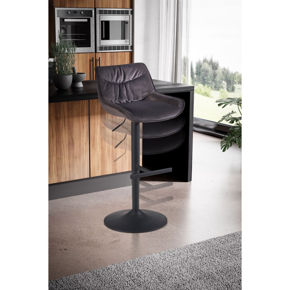 Taburete de bar, Terciopelo Gris con Respaldo 86 - 106 cm