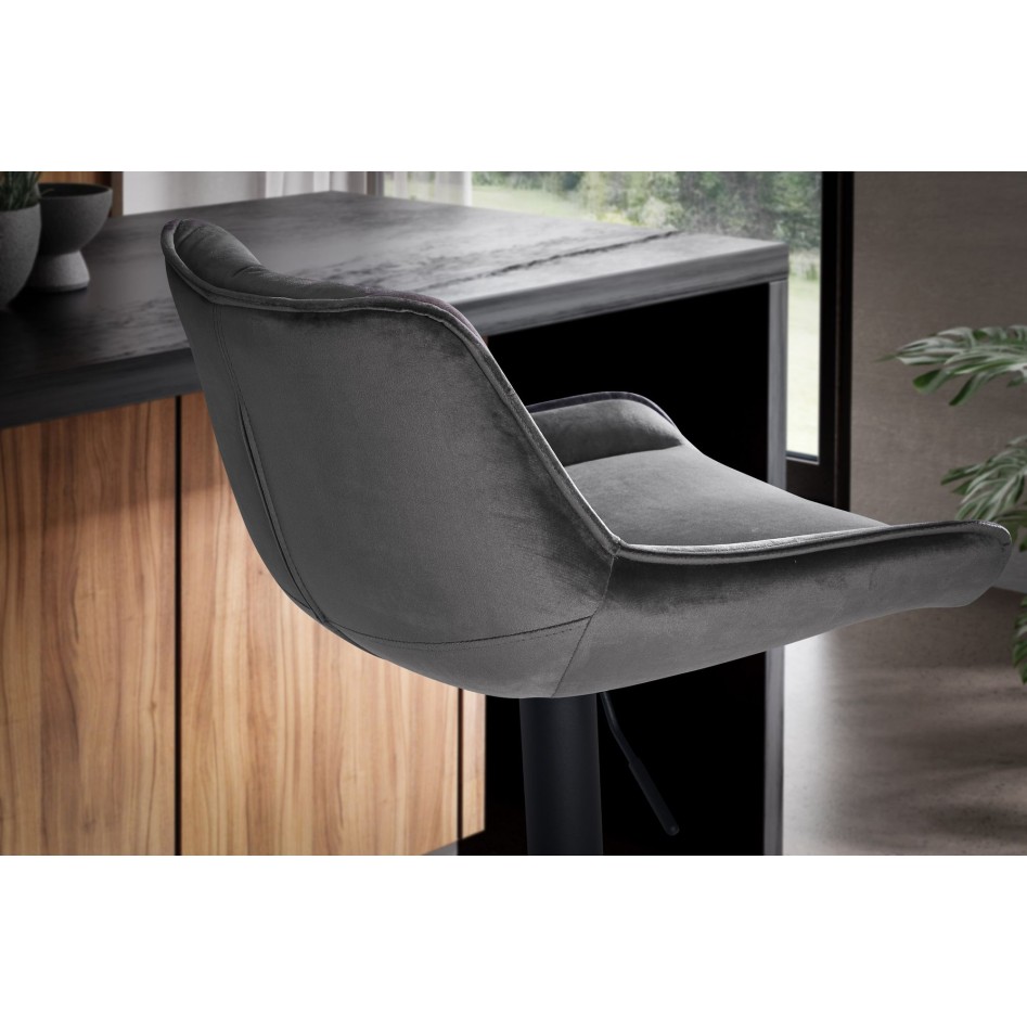 Taburete de bar, Terciopelo Gris con Respaldo 86 - 106 cm