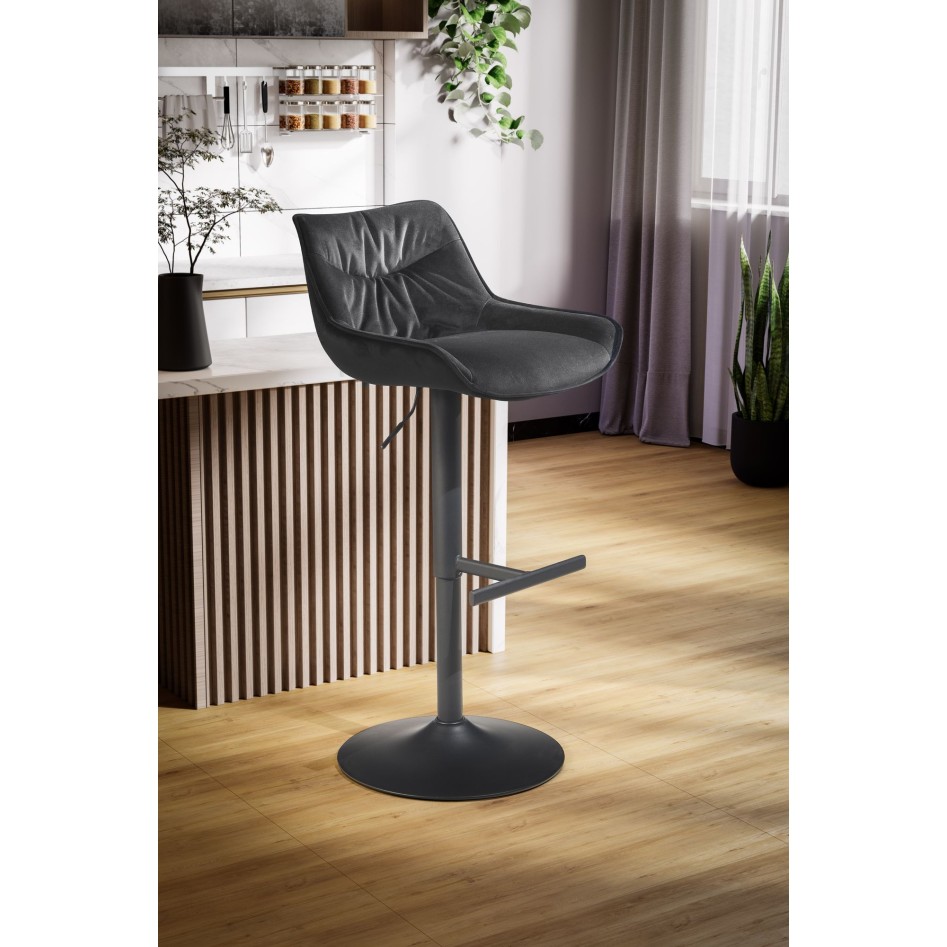 Taburete de bar Terciopelo Negro con Respaldo 86 - 106 cm
