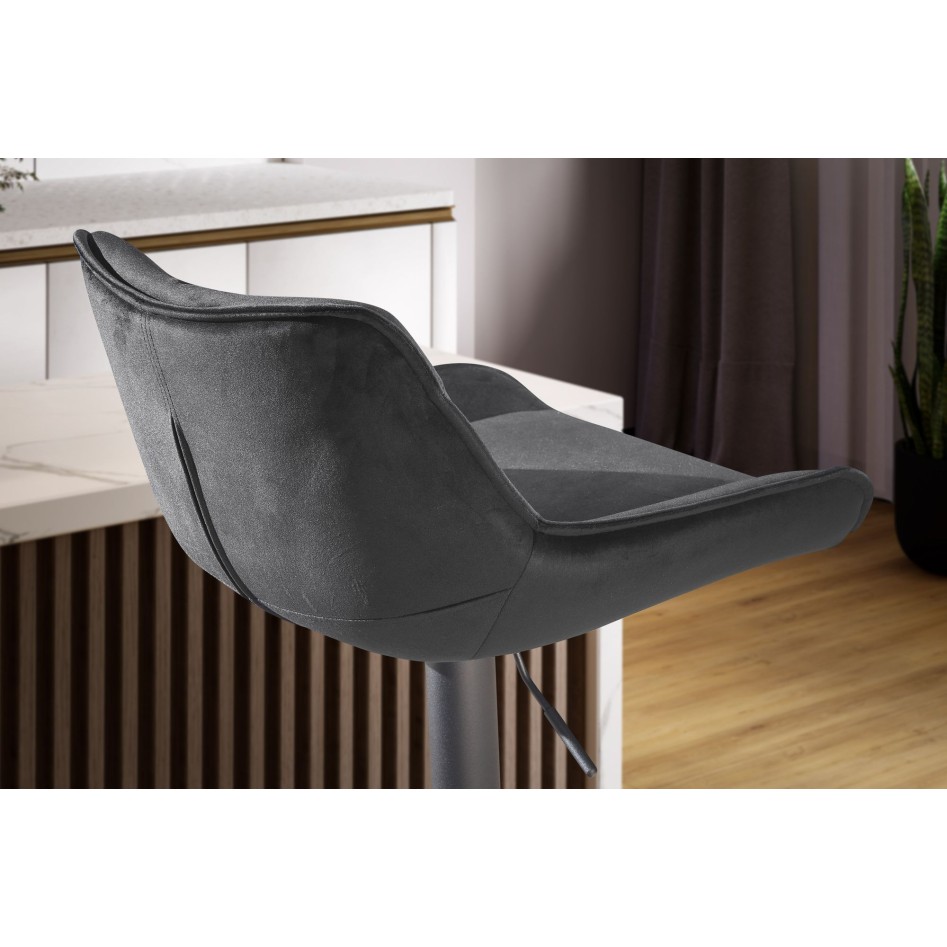 Taburete de bar Terciopelo Negro con Respaldo 86 - 106 cm
