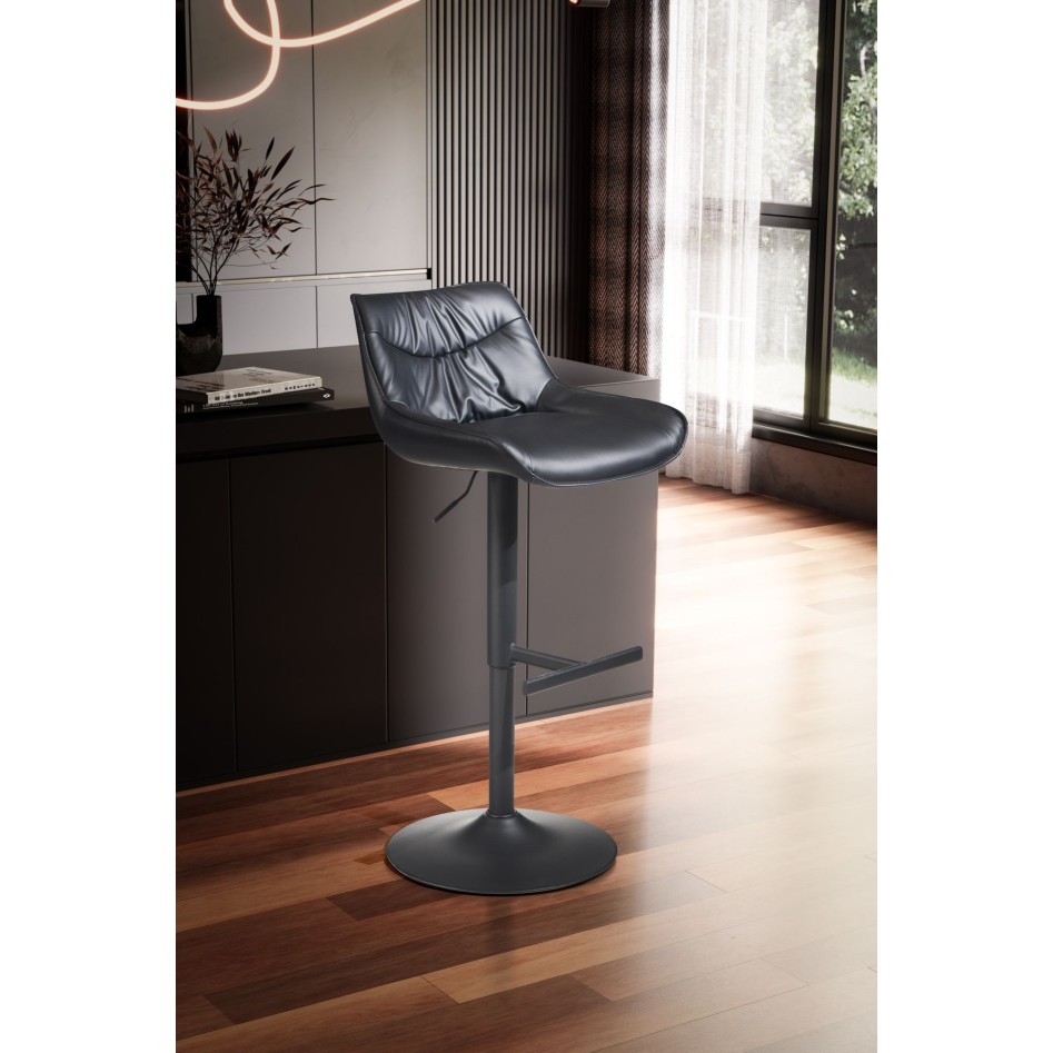 Taburete de bar, Piel sintética Negra con Respaldo 86 - 106 cm