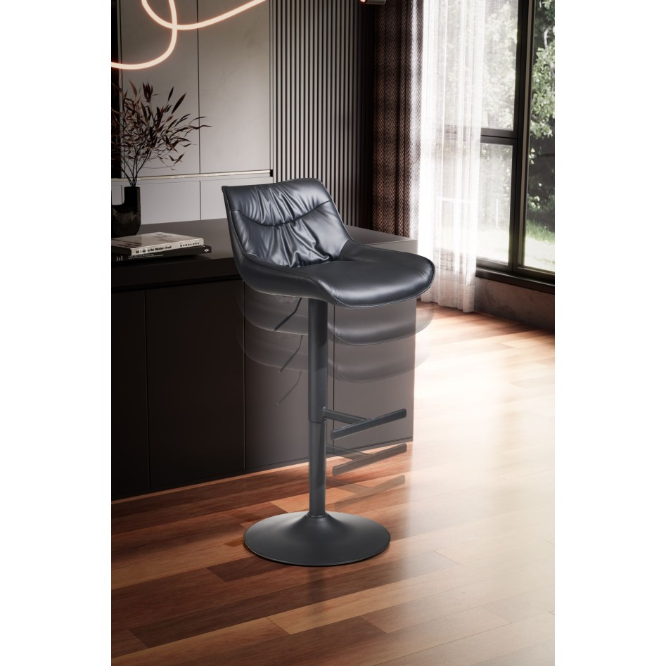 Taburete de bar, Piel sintética Negra con Respaldo 86 - 106 cm