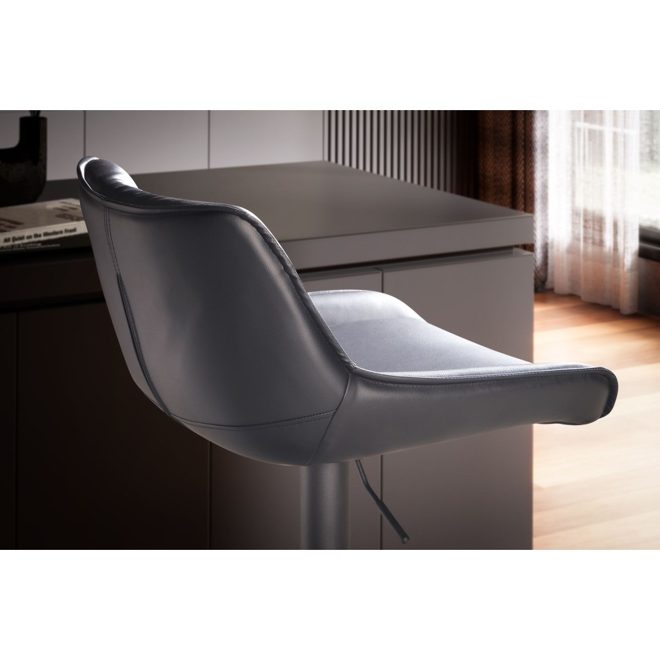 Taburete de bar, Piel sintética Negra con Respaldo 86 - 106 cm