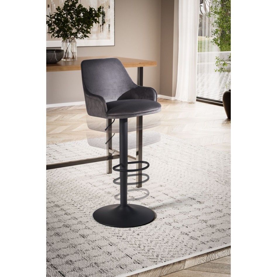 Taburete de bar, Terciopelo Gris con Respaldo 86 - 106 cm