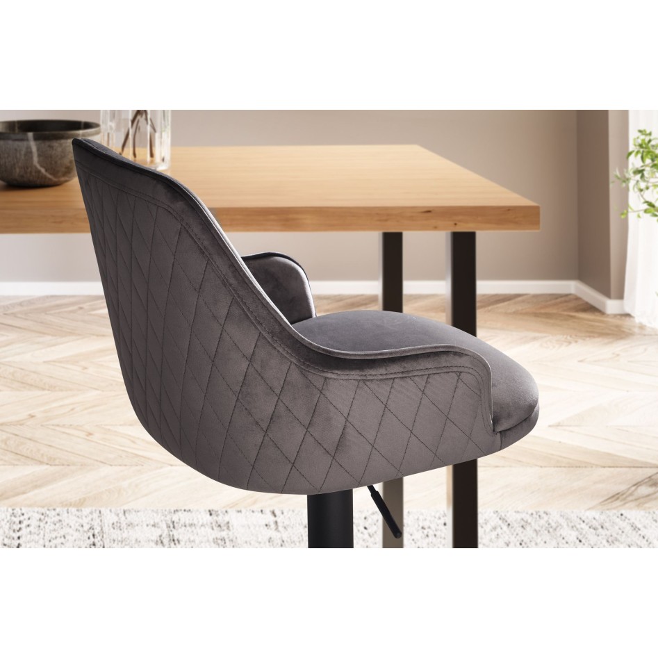 Taburete de bar, Terciopelo Gris con Respaldo 86 - 106 cm