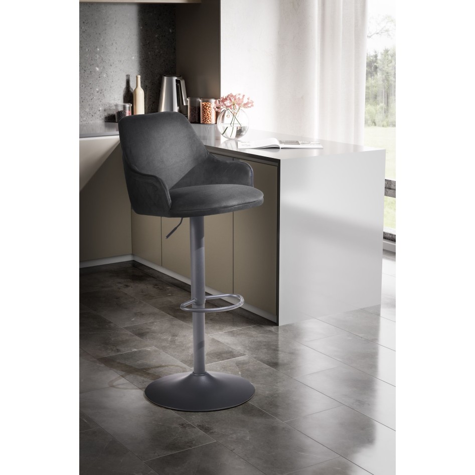 Taburete de bar, Terciopelo Negro con Respaldo 86 - 106 cm