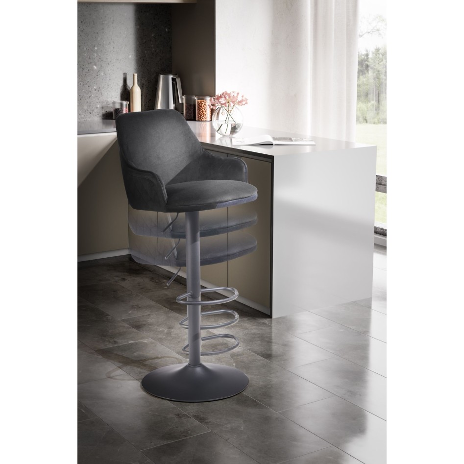 Taburete de bar, Terciopelo Negro con Respaldo 86 - 106 cm