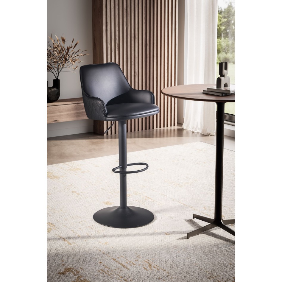 Taburete de bar Piel sintética Negro con Respaldo 86 - 106 cm