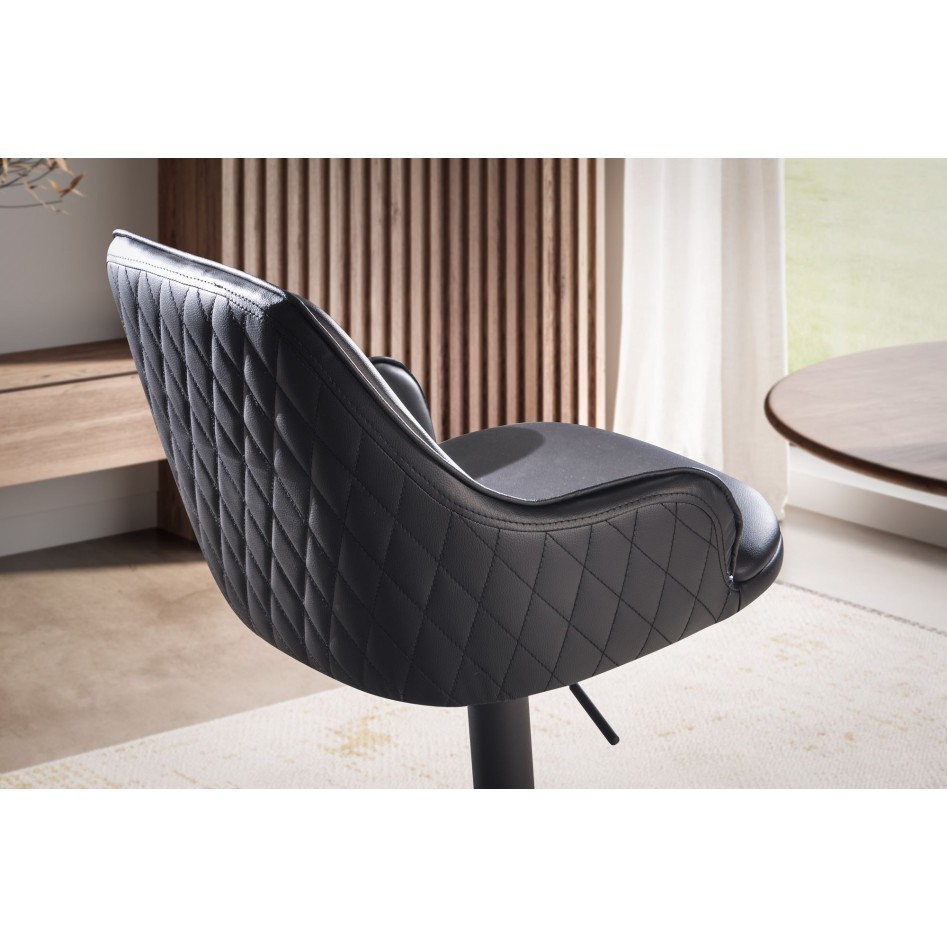 Taburete de bar Piel sintética Negro con Respaldo 86 - 106 cm