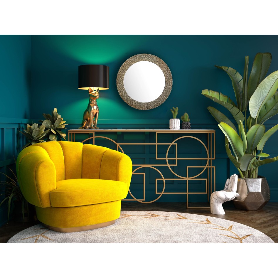 Espejo decorativo de aluminio redondo con marco de perlas