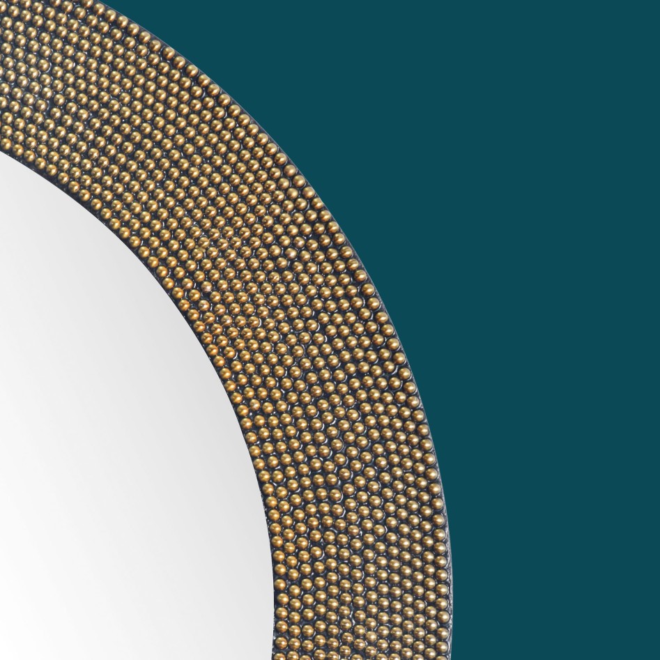 Espejo decorativo de aluminio redondo con marco de perlas