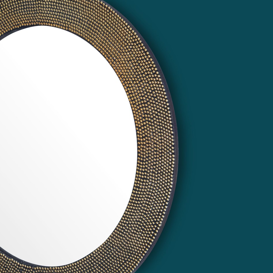 Espejo decorativo de aluminio redondo con marco de perlas