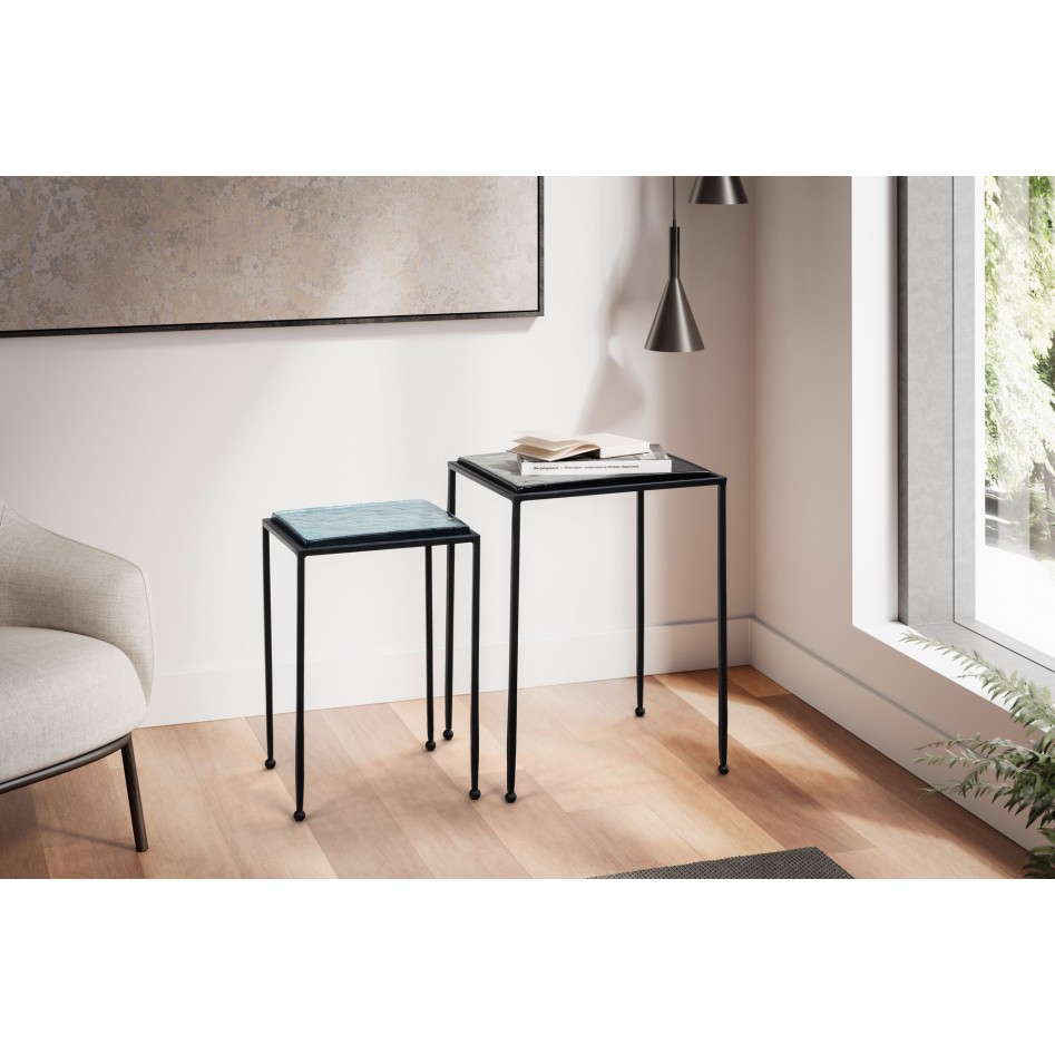 Juego de 2 mesas auxiliares  azul y negro