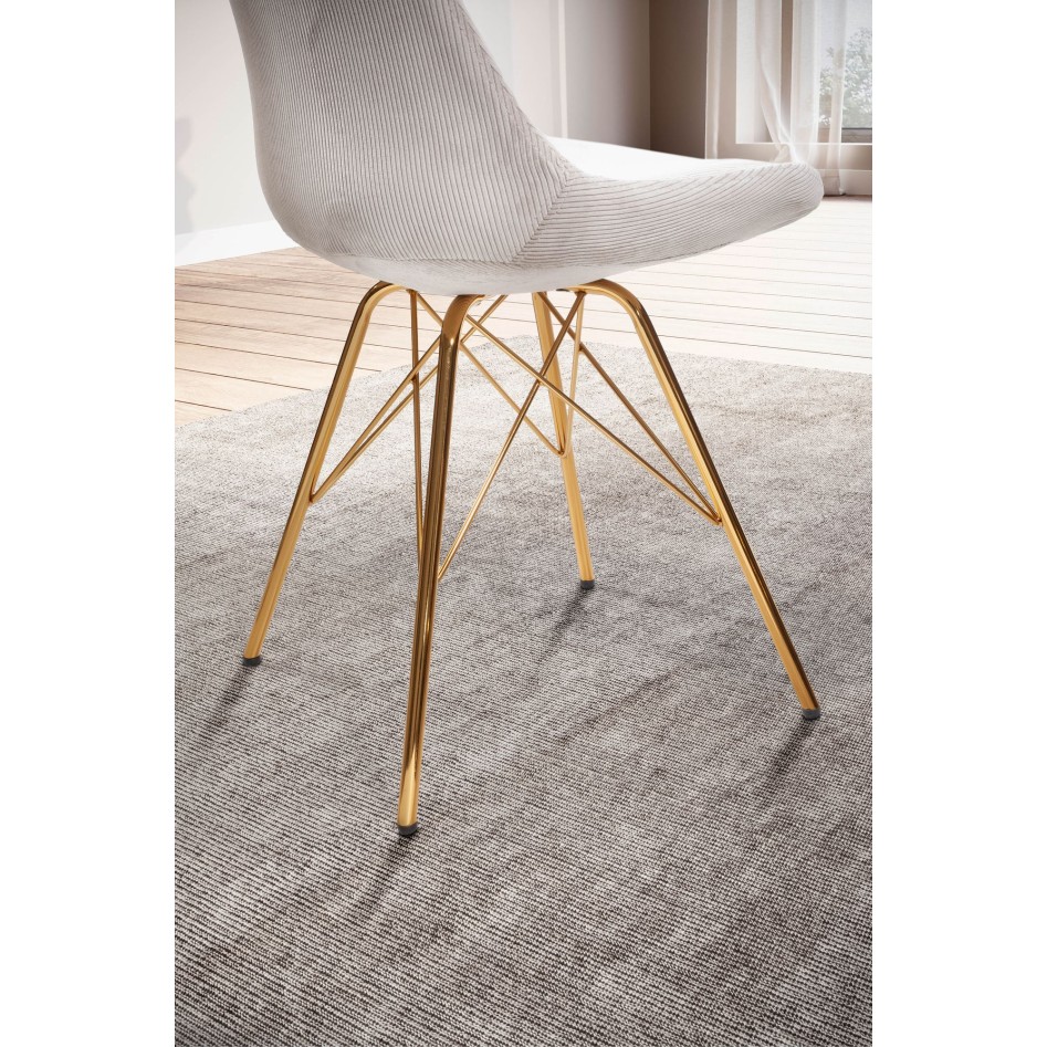 Juego de 2 sillas de comedor tela beige con patas doradas