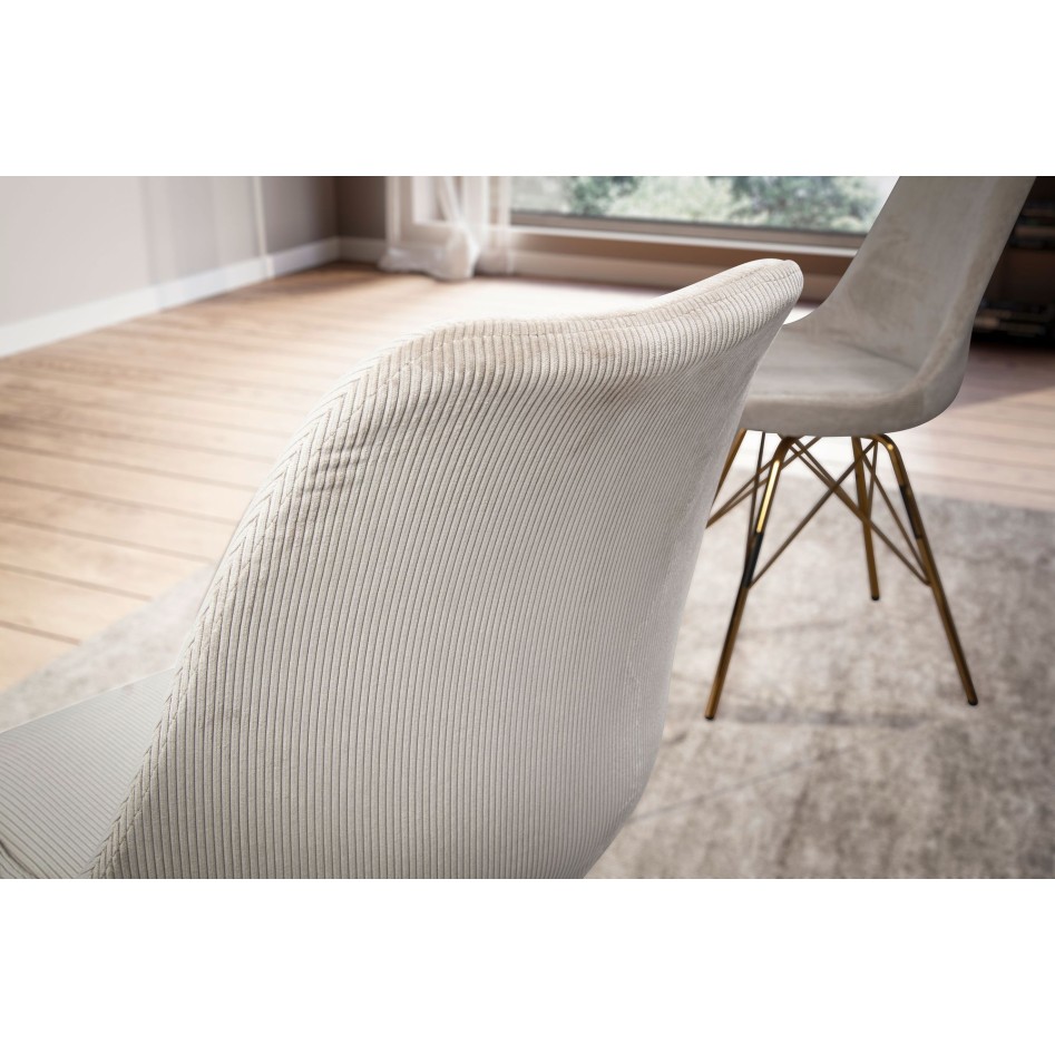 Juego de 2 sillas de comedor tela beige con patas doradas