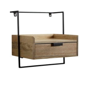 Consola de noche para montaje en pared 44x45x35 cm mango madera maciza marrÃ³n claro, mesita de noche con cajÃ³n, estante de par